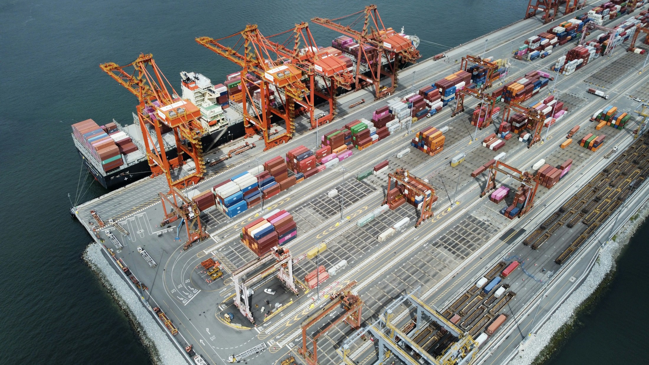 Aerial view of a container port